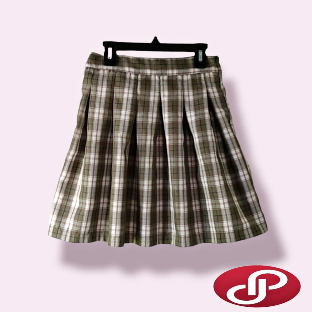 Women's Sim & Sam Green and White Plaid Midi Skirt